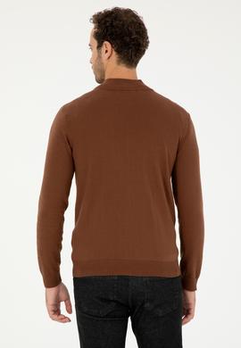 Erkek Kahverengi Basic Triko Hırka - 50293526061