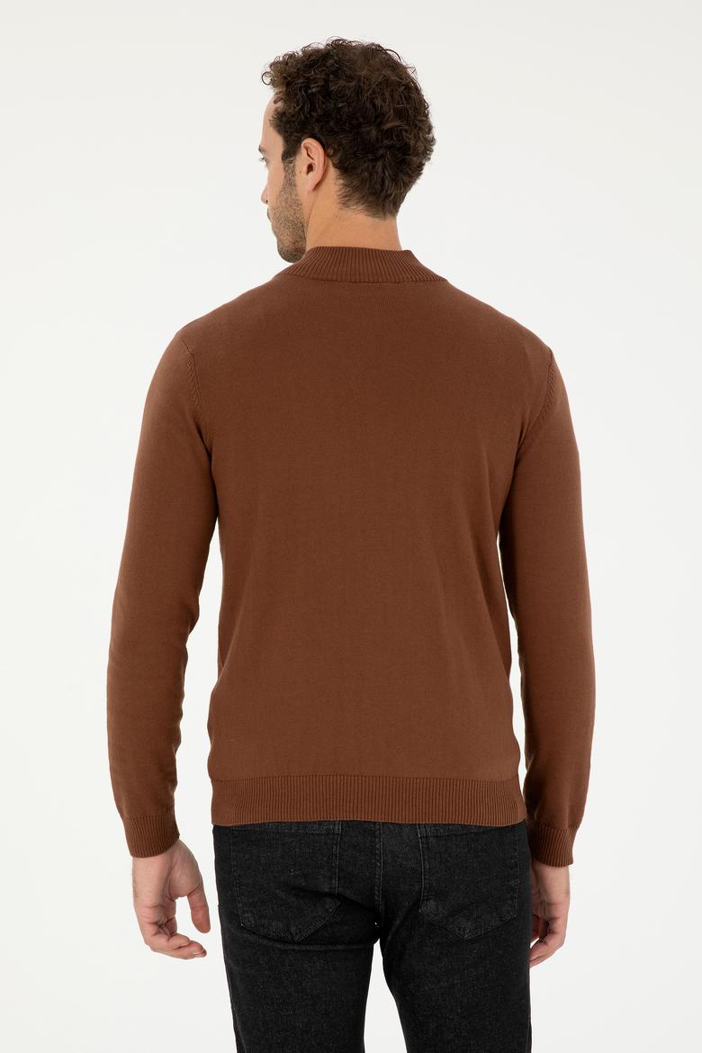 Erkek Kahverengi Basic Triko Hırka - 50293526061