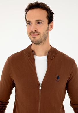 Erkek Kahverengi Basic Triko Hırka - 50293526061