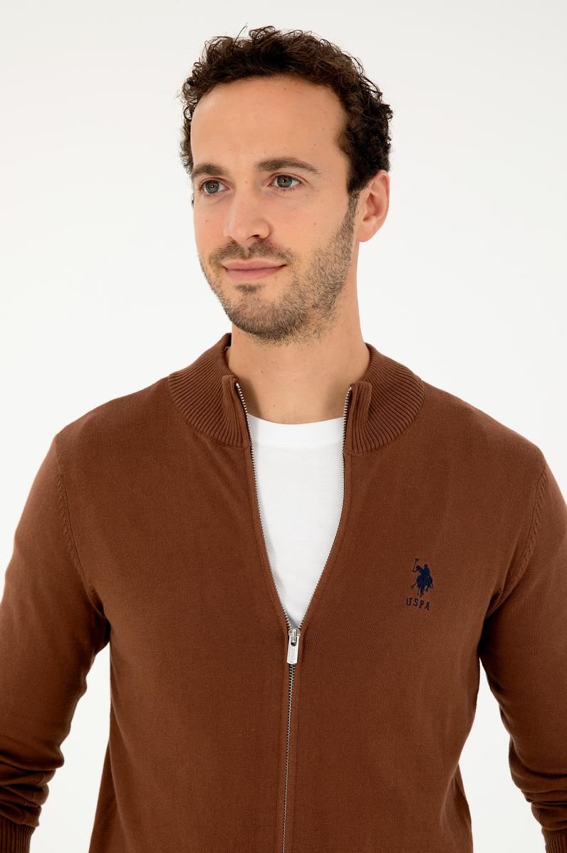 Erkek Kahverengi Basic Triko Hırka