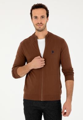 Erkek Kahverengi Basic Triko Hırka - 50293526061