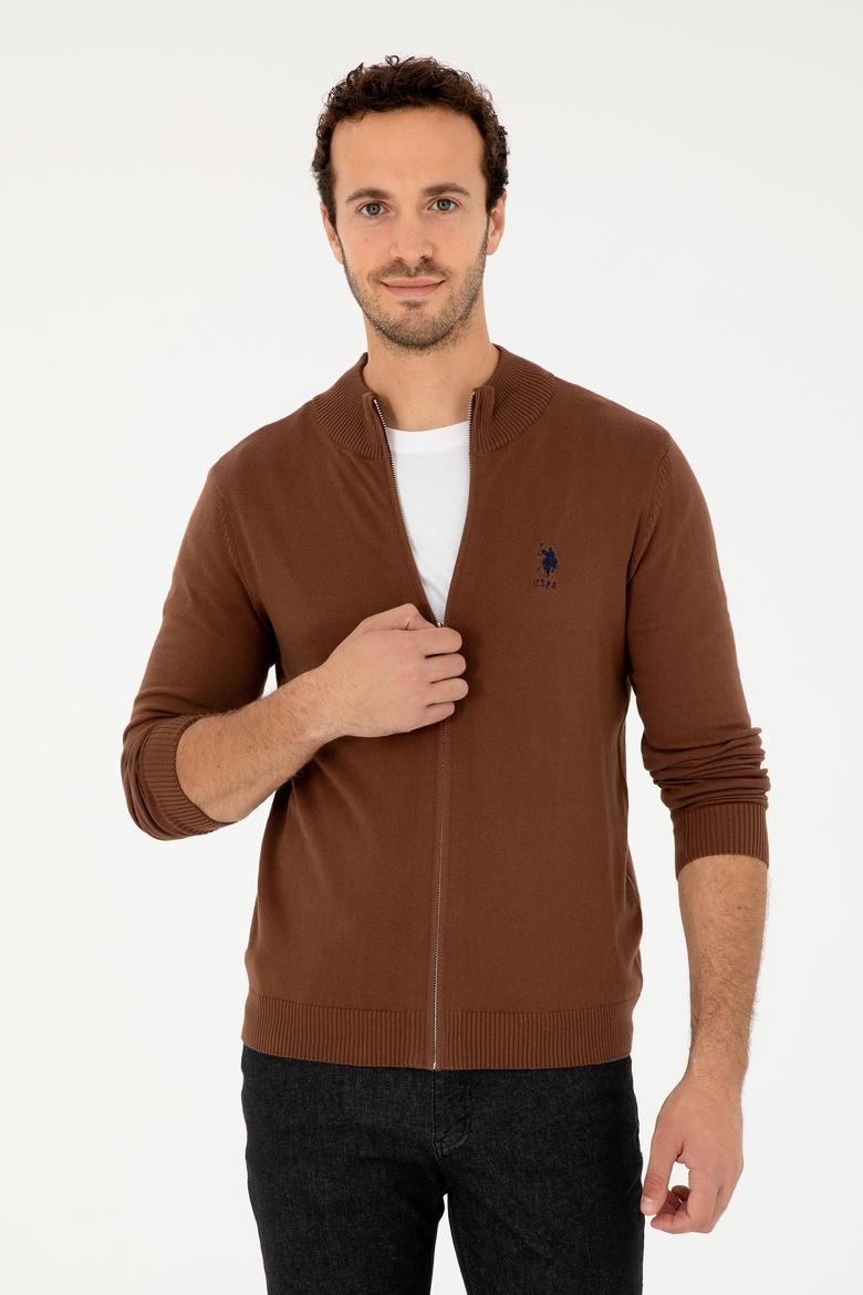 Erkek Kahverengi Basic Triko Hırka