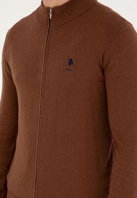 Erkek Kahverengi Basic Triko Hırka - 50293526061