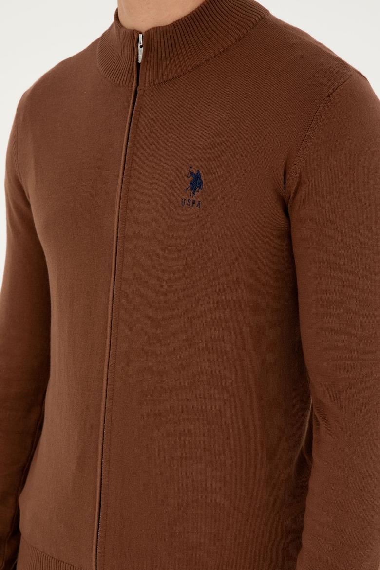 Erkek Kahverengi Basic Triko Hırka - 50293526061