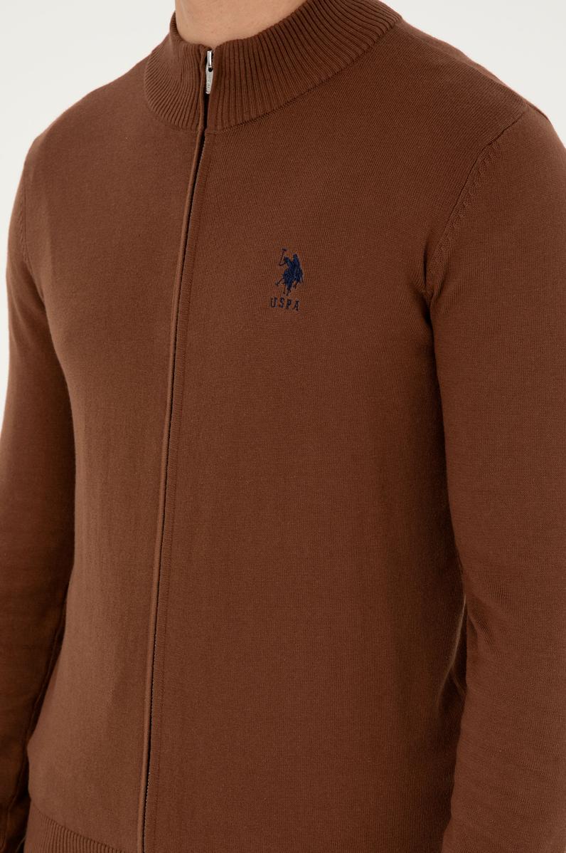 Erkek Kahverengi Basic Triko Hırka