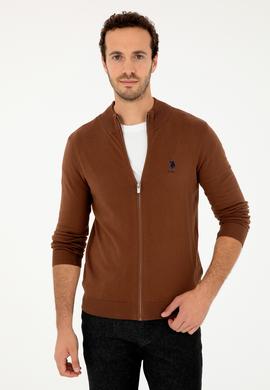 Erkek Kahverengi Basic Triko Hırka - 50293526061