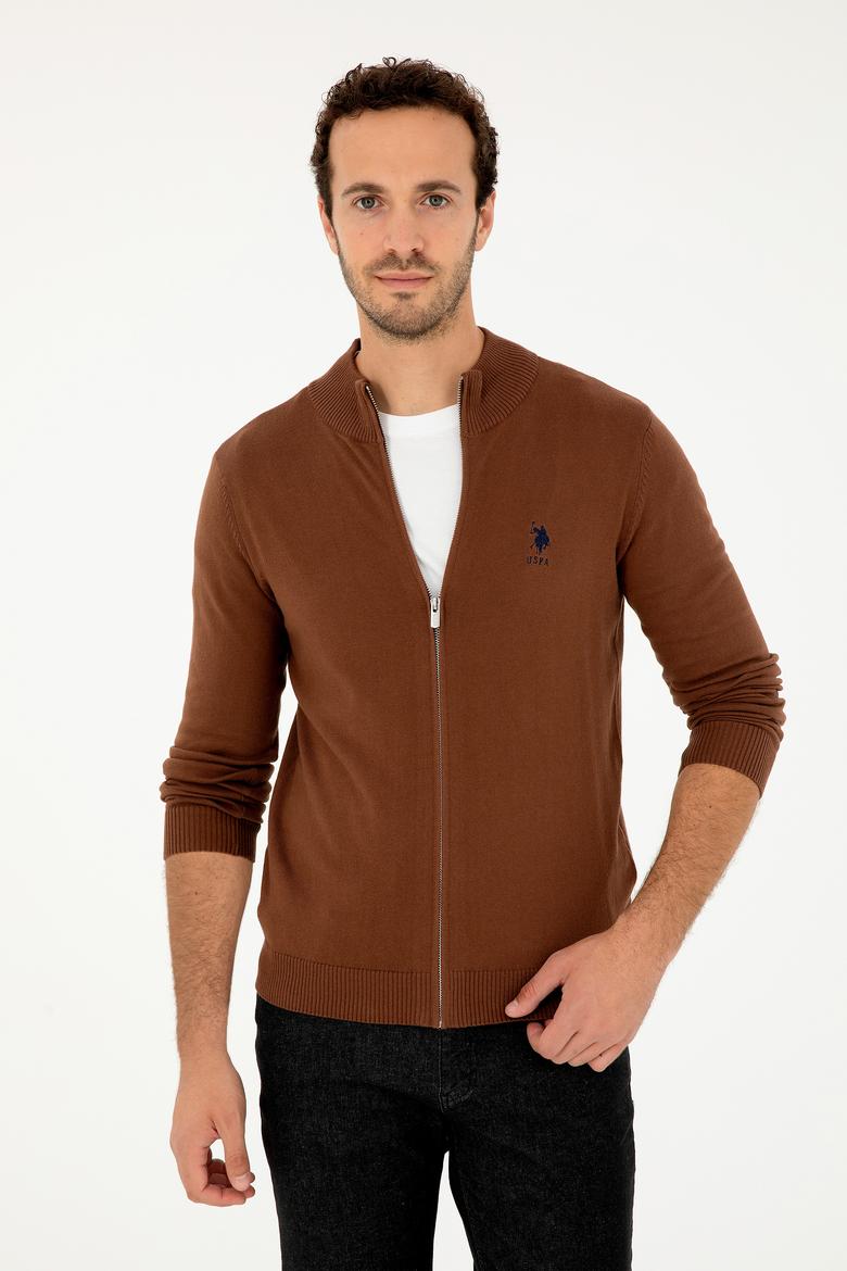 Erkek Kahverengi Basic Triko Hırka - 50293526061