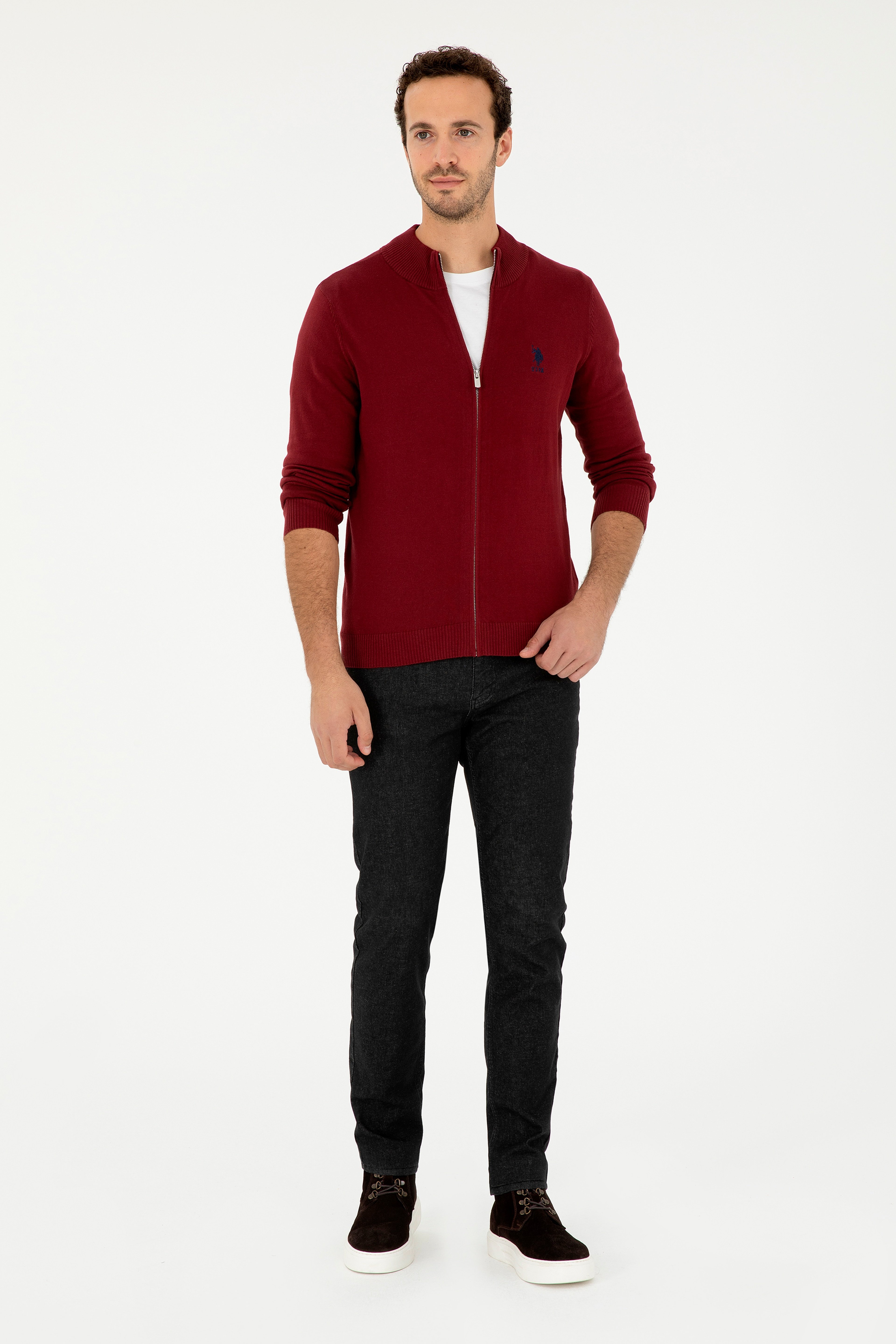 Erkek Bordo Basic Triko Hırka