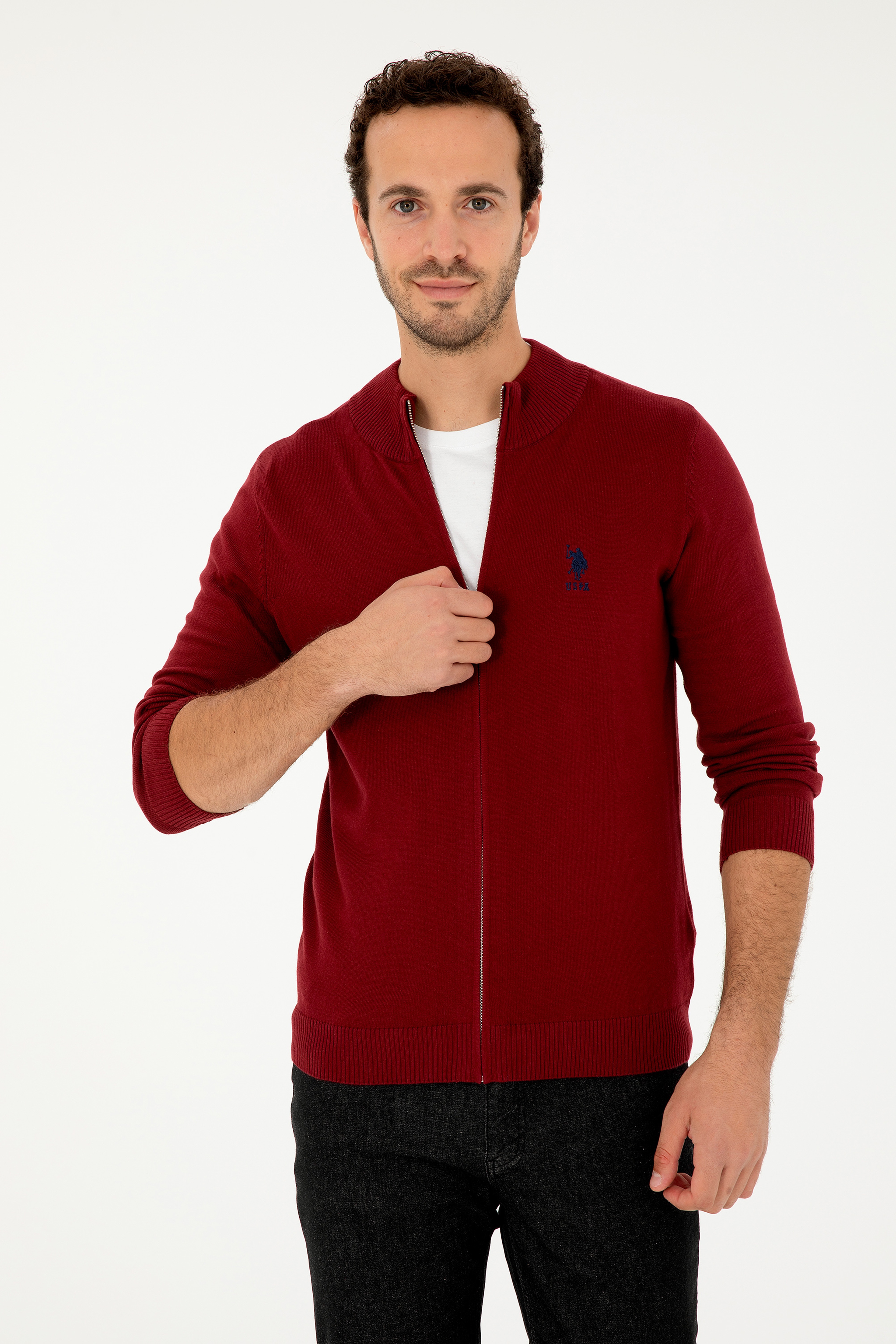 Erkek Bordo Basic Triko Hırka - Image 3