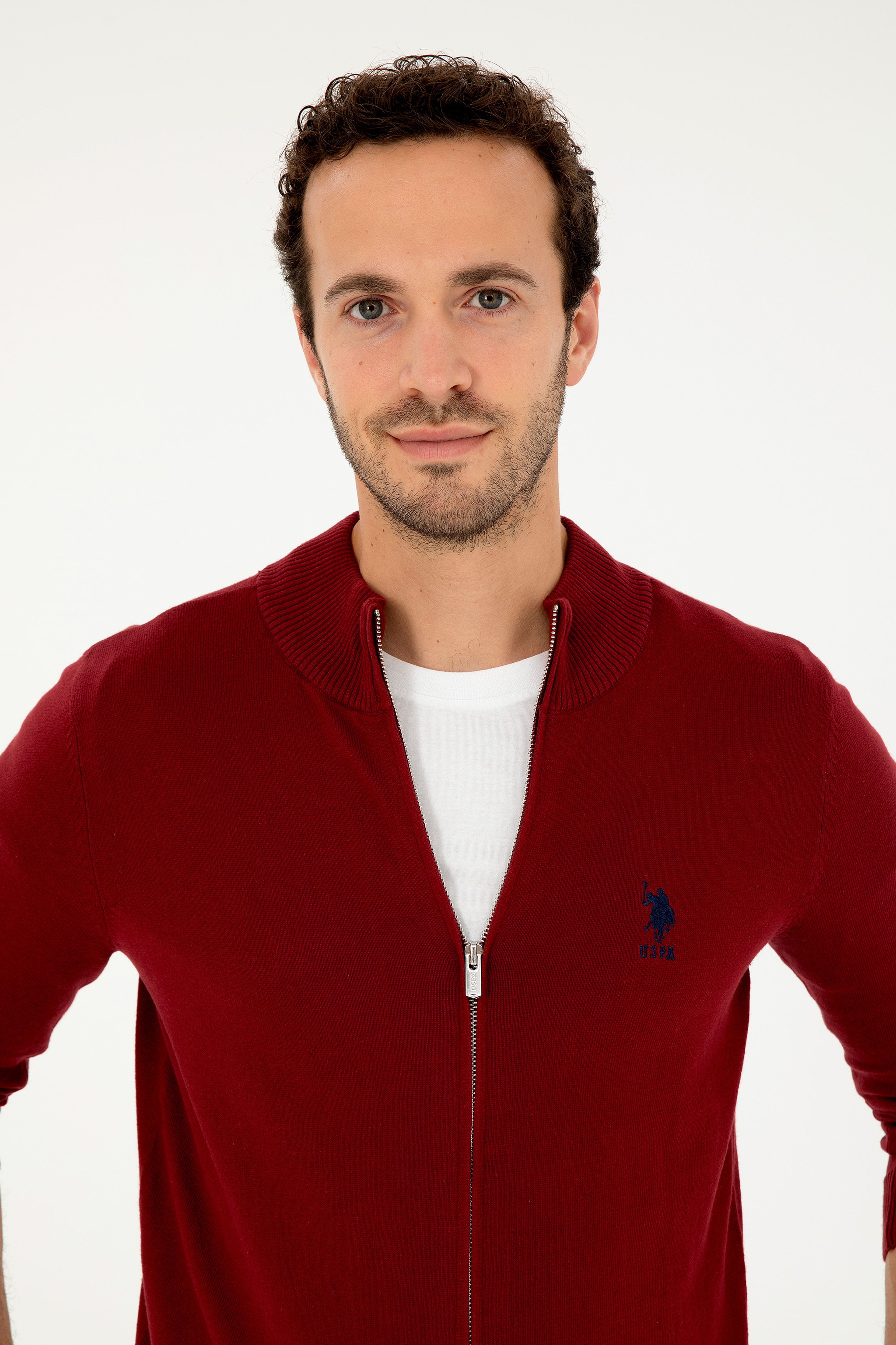 Erkek Bordo Basic Triko Hırka - Image 2