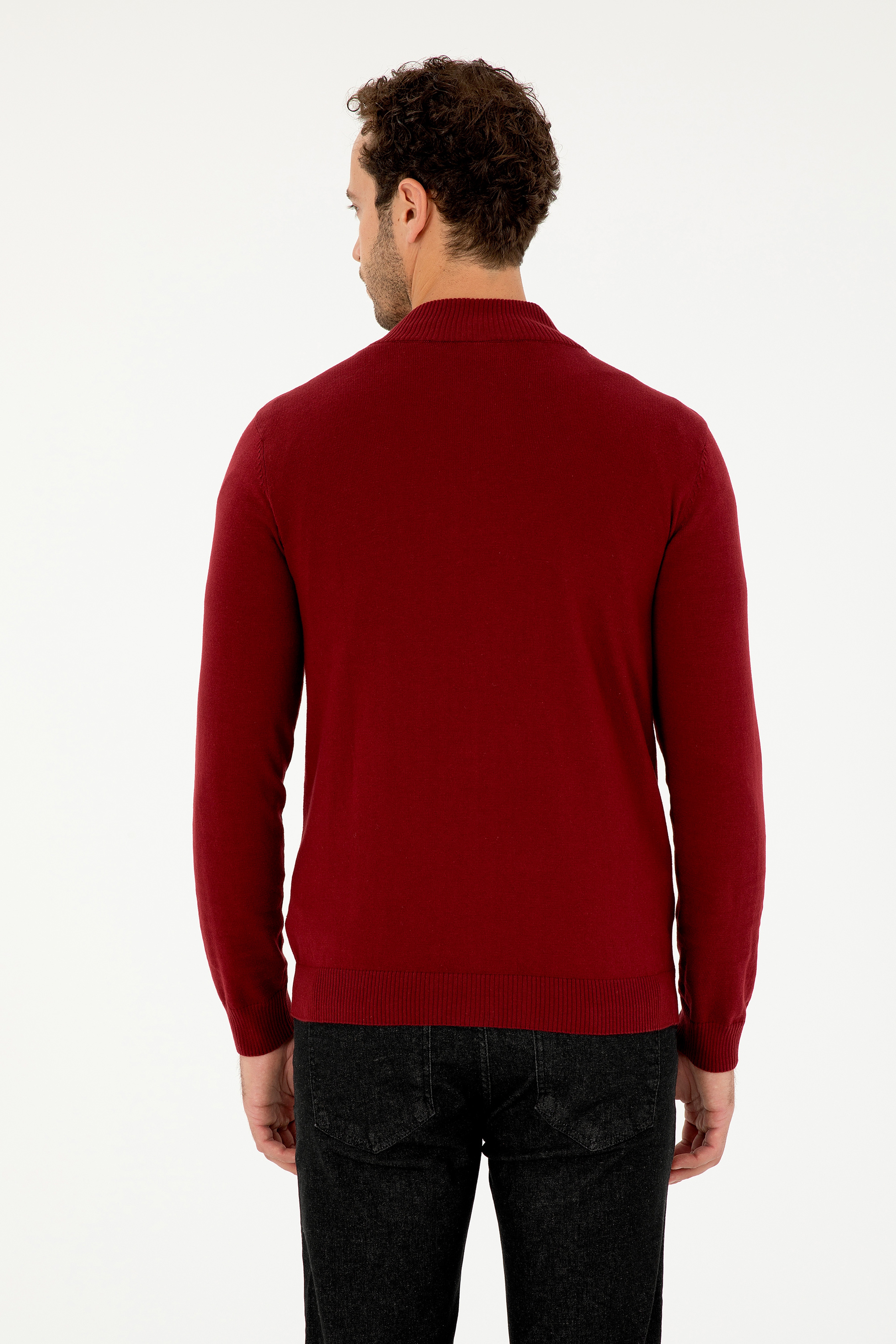 Erkek Bordo Basic Triko Hırka - Image 5