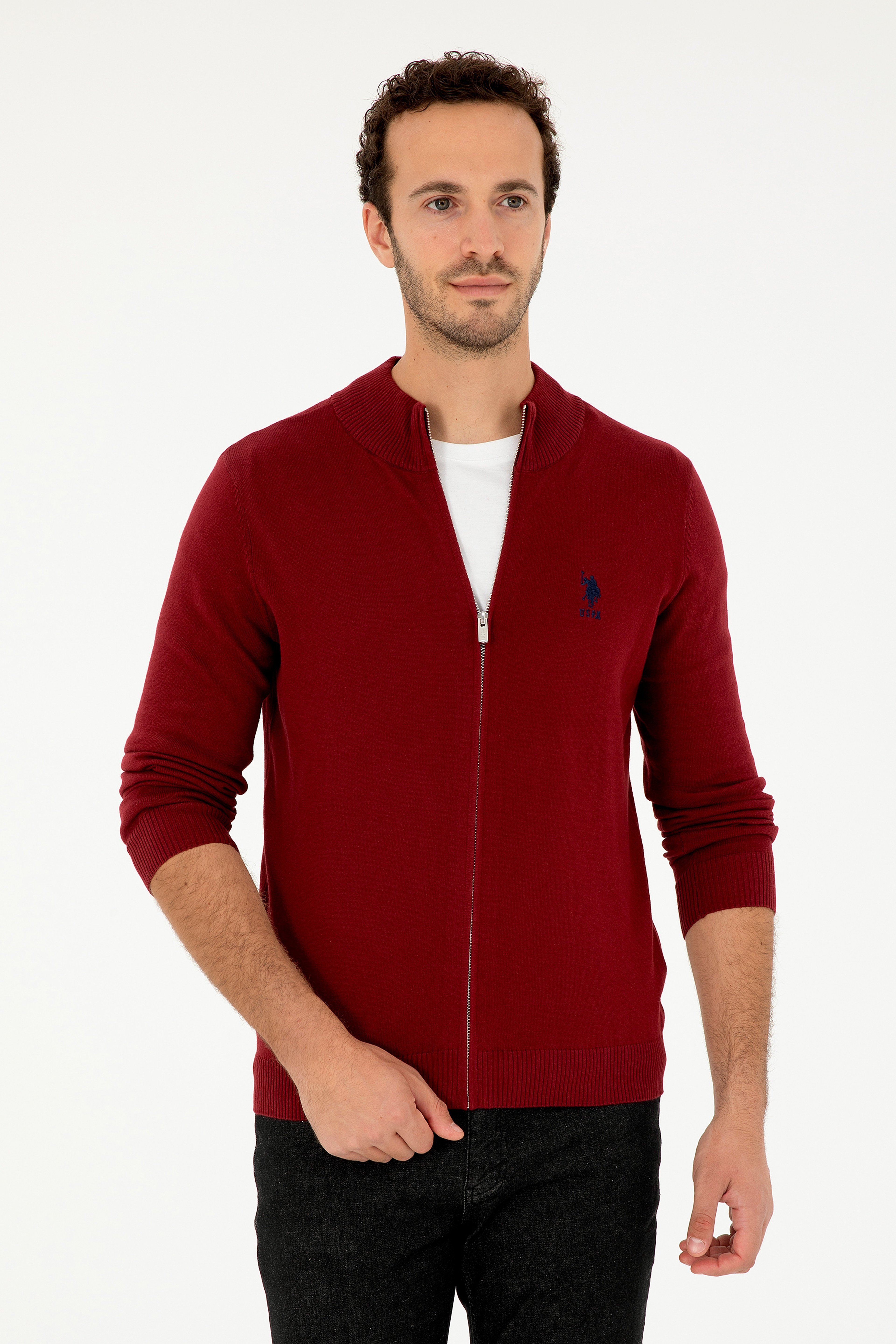 Erkek Bordo Basic Triko Hırka - Image 1