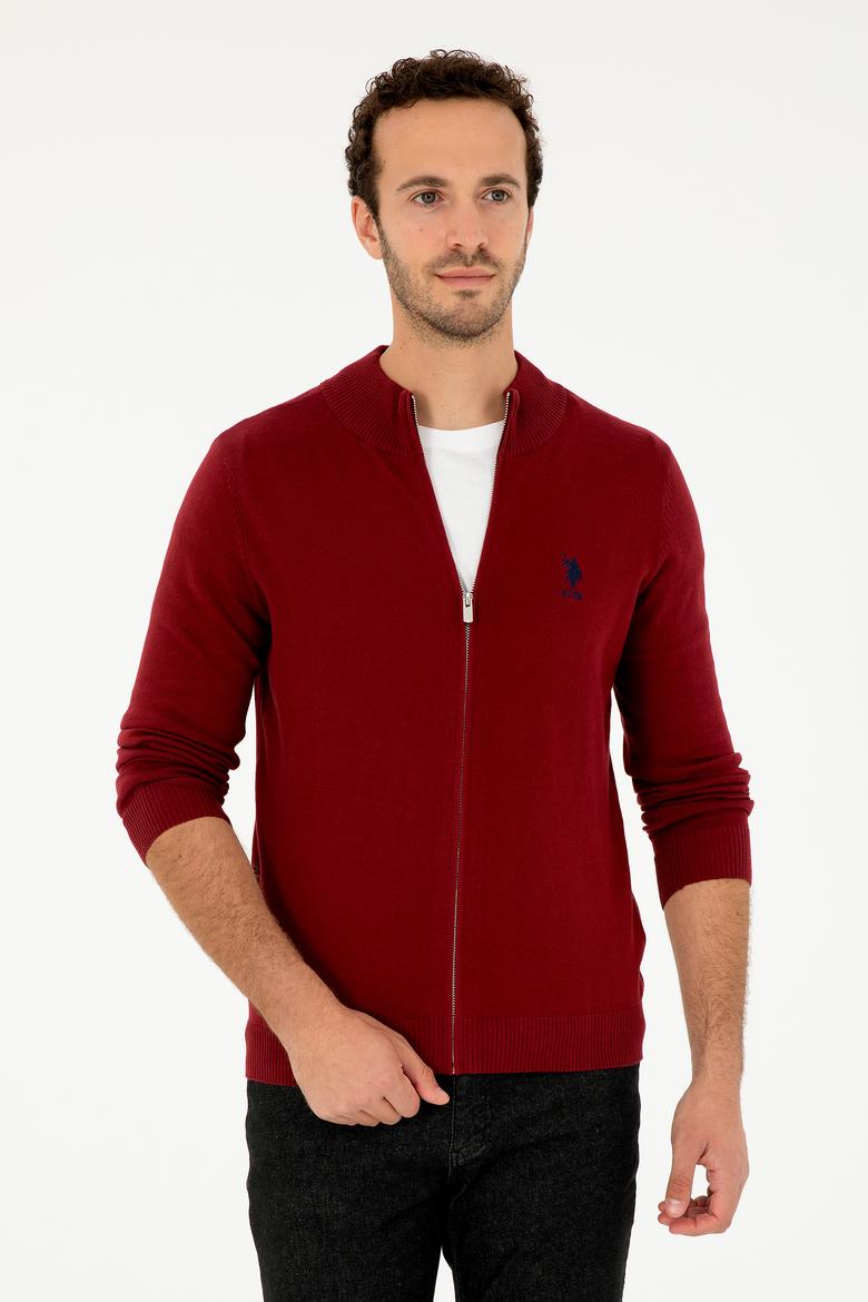 Erkek Bordo Basic Triko Hırka