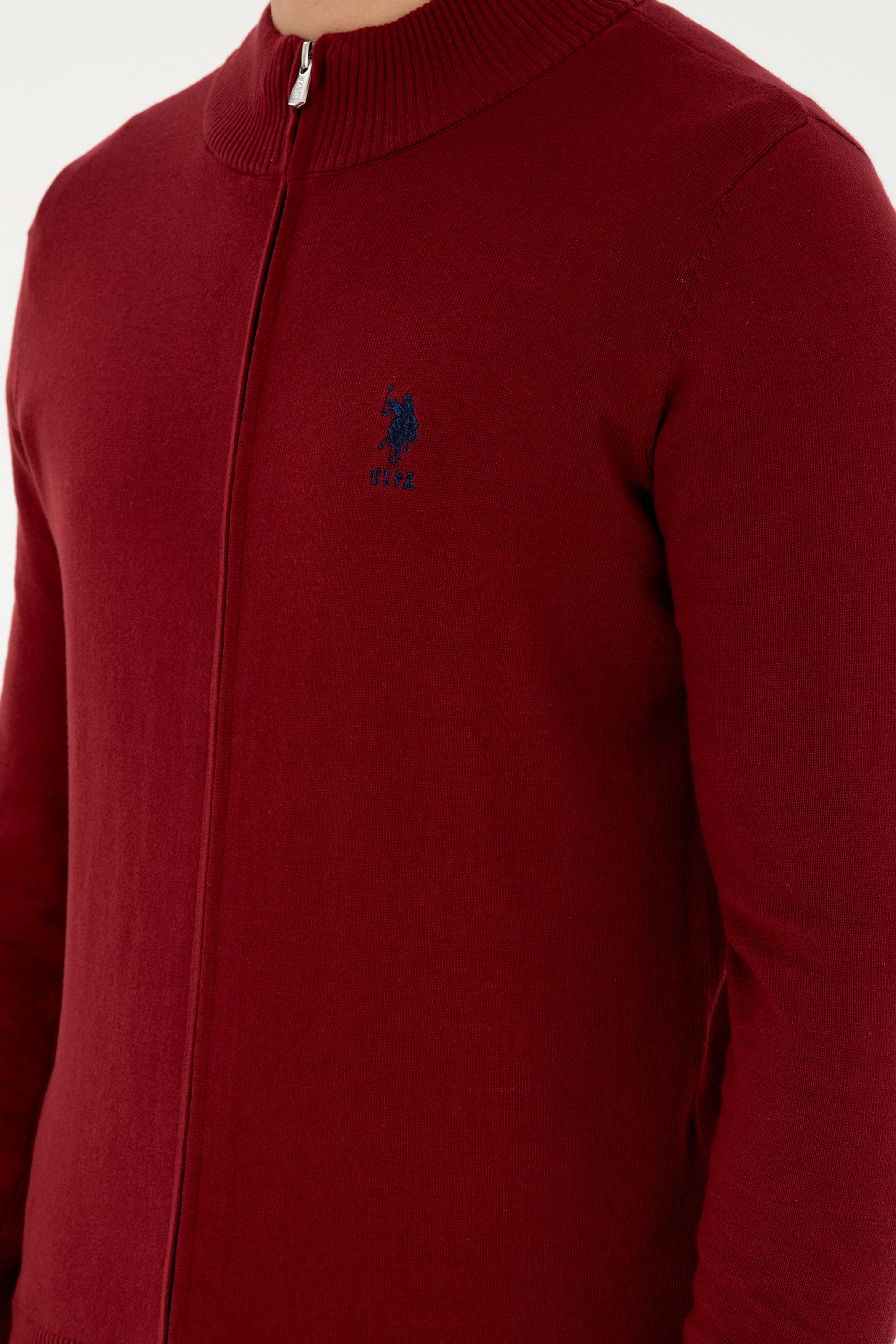 Erkek Bordo Basic Triko Hırka - Image 7