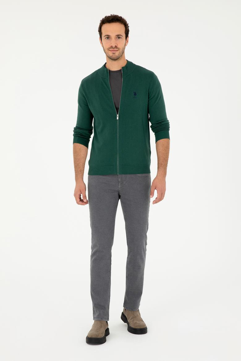 Erkek Koyu Yeşil Basic Triko Hırka - 50293526086