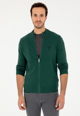 Erkek Koyu Yeşil Basic Triko Hırka - 50293526086