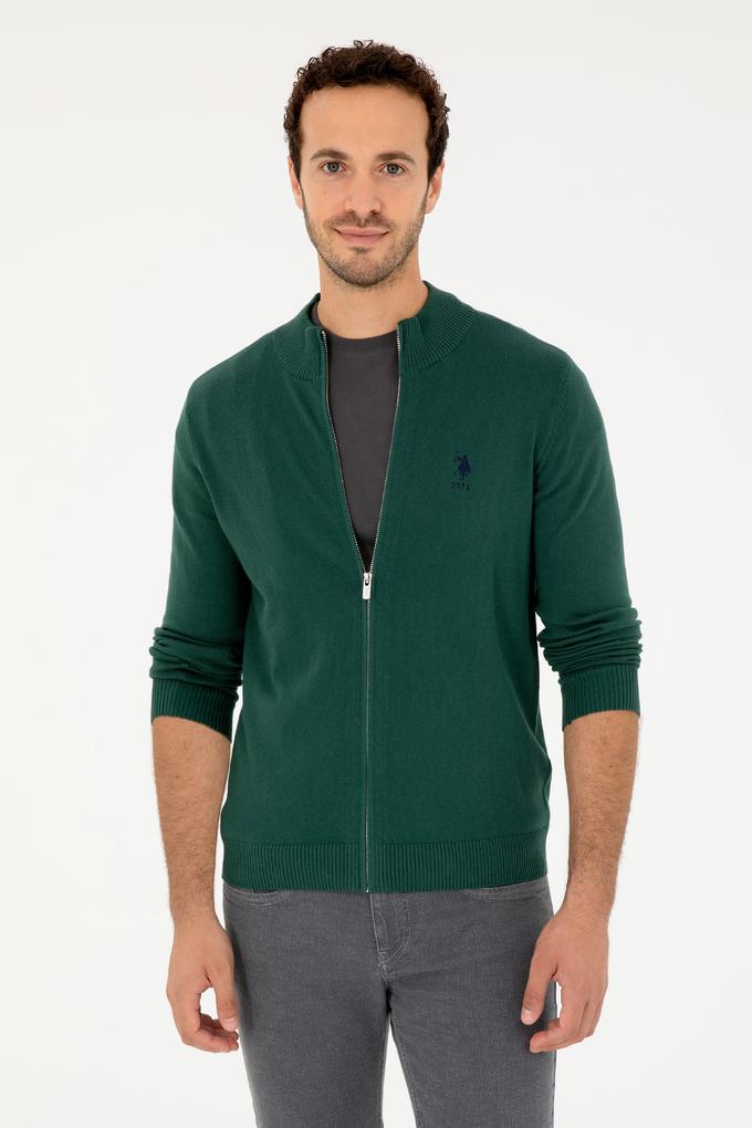 Erkek Koyu Yeşil Basic Triko Hırka