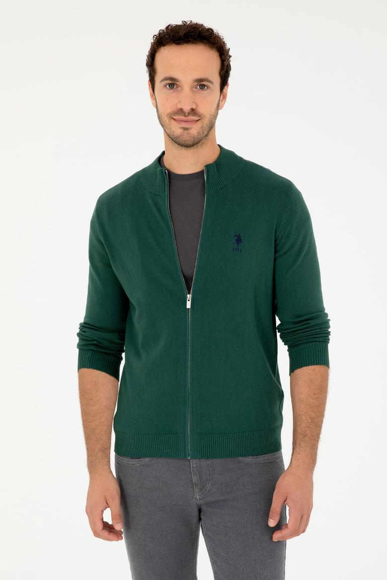 Erkek Koyu Yeşil Basic Triko Hırka