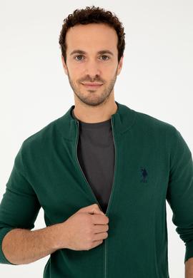 Erkek Koyu Yeşil Basic Triko Hırka - 50293526086