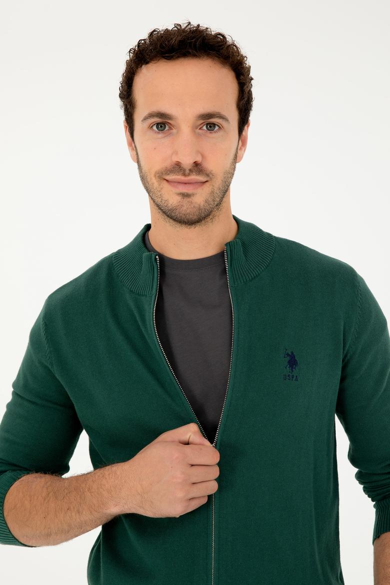 Erkek Koyu Yeşil Basic Triko Hırka - 50293526086