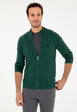 Erkek Koyu Yeşil Basic Triko Hırka - 50293526086