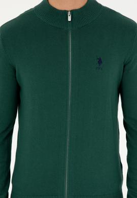 Erkek Koyu Yeşil Basic Triko Hırka - 50293526086