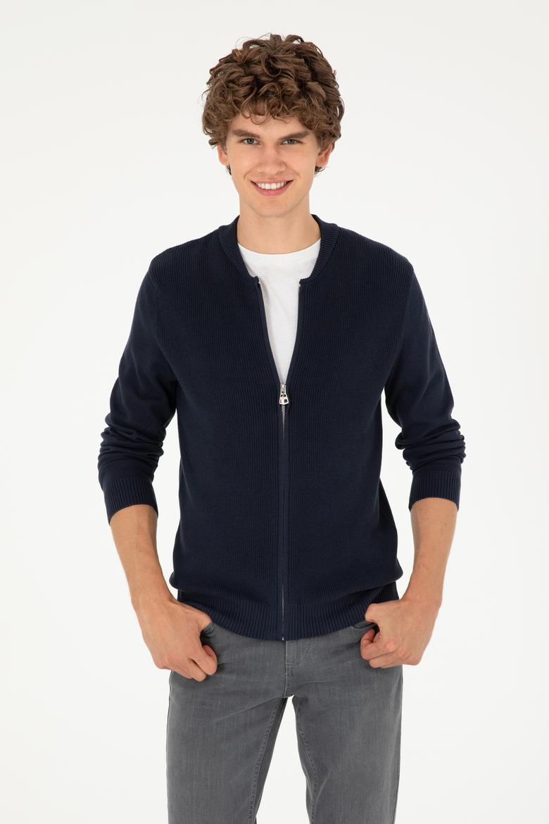 Erkek Lacivert Basic Triko Hırka