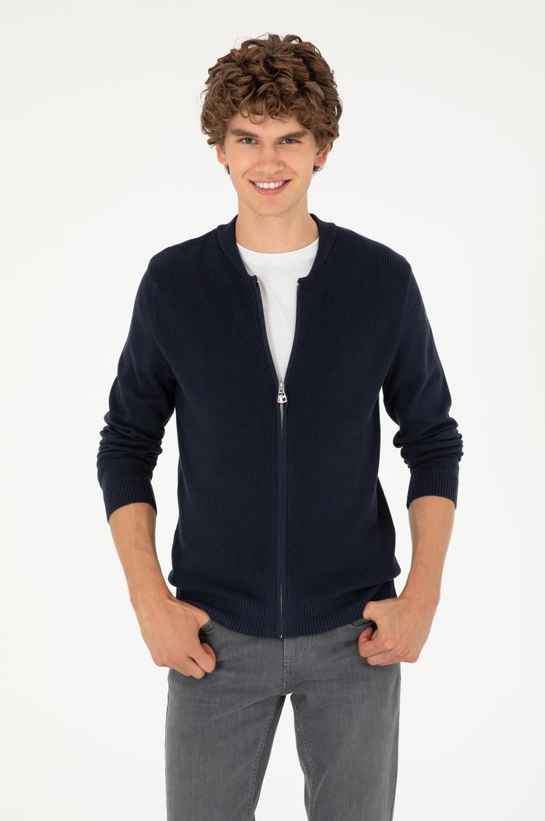 Erkek Lacivert Basic Triko Hırka