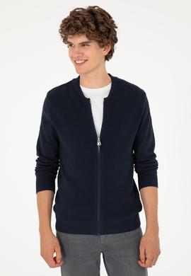 Erkek Lacivert Basic Triko Hırka - 50293528009