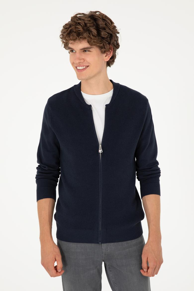 Erkek Lacivert Basic Triko Hırka - 50293528009