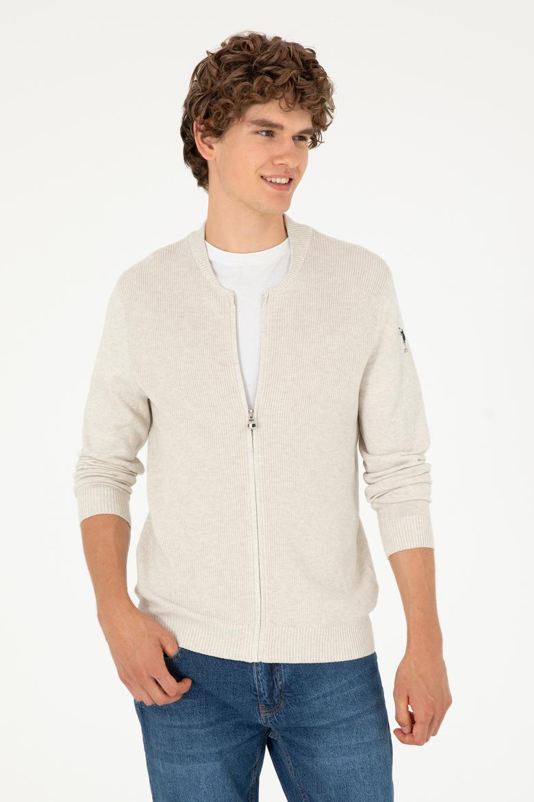 Erkek Taş Melanj Basic Triko Hırka