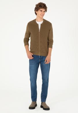 Erkek Haki Basic Triko Hırka - 50293528019