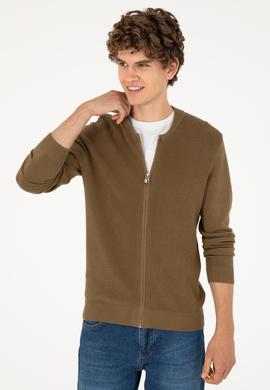 Erkek Haki Basic Triko Hırka - 50293528019