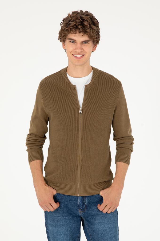 Erkek Haki Basic Triko Hırka