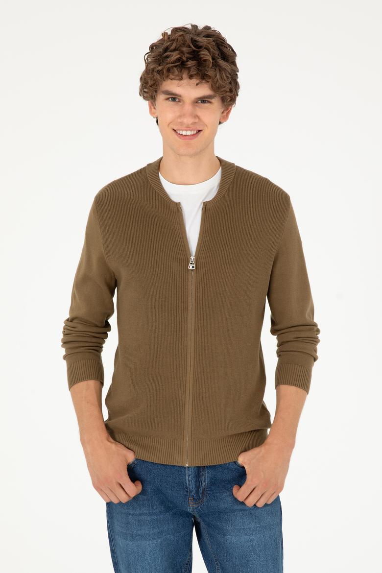 Erkek Haki Basic Triko Hırka