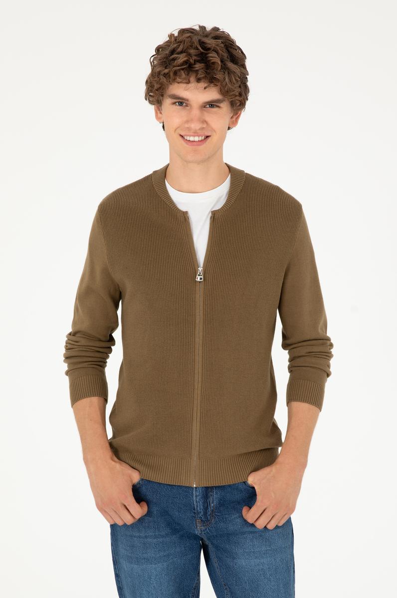 Erkek Haki Basic Triko Hırka