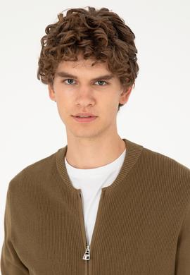 Erkek Haki Basic Triko Hırka - 50293528019