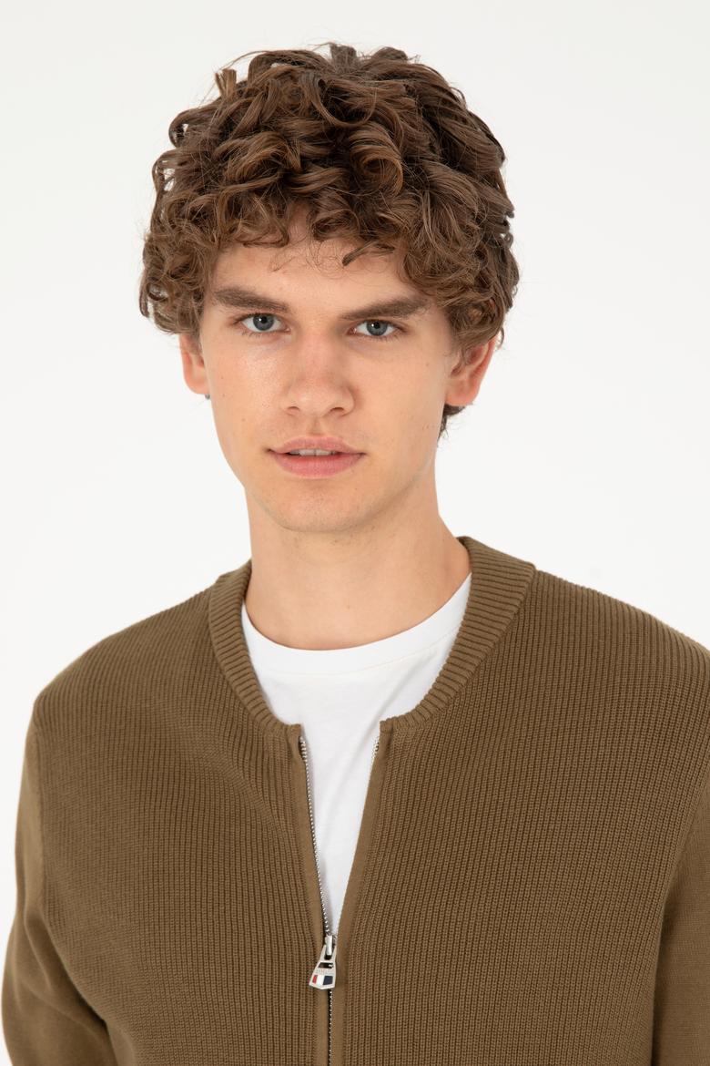 Erkek Haki Basic Triko Hırka - 50293528019