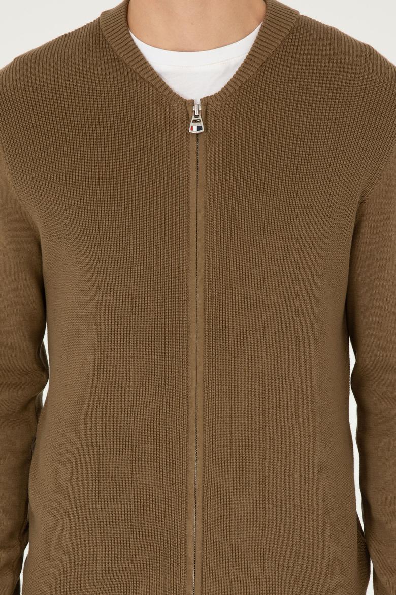 Erkek Haki Basic Triko Hırka - 50293528019