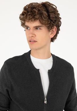 Erkek Antrasit Melanj Basic Triko Hırka - 50293528036