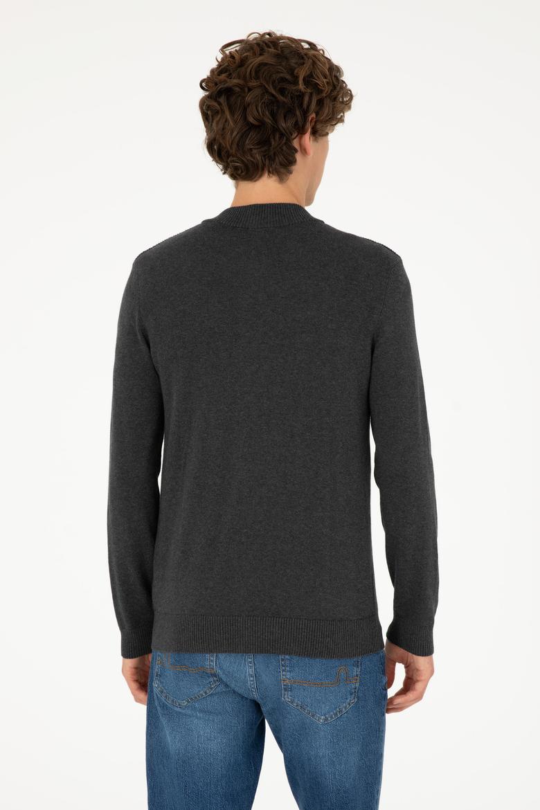 Erkek Antrasit Melanj Basic Triko Hırka - 50293528036