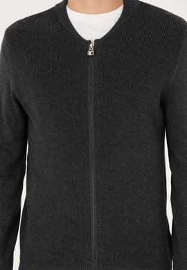 Erkek Antrasit Melanj Basic Triko Hırka - 50293528036