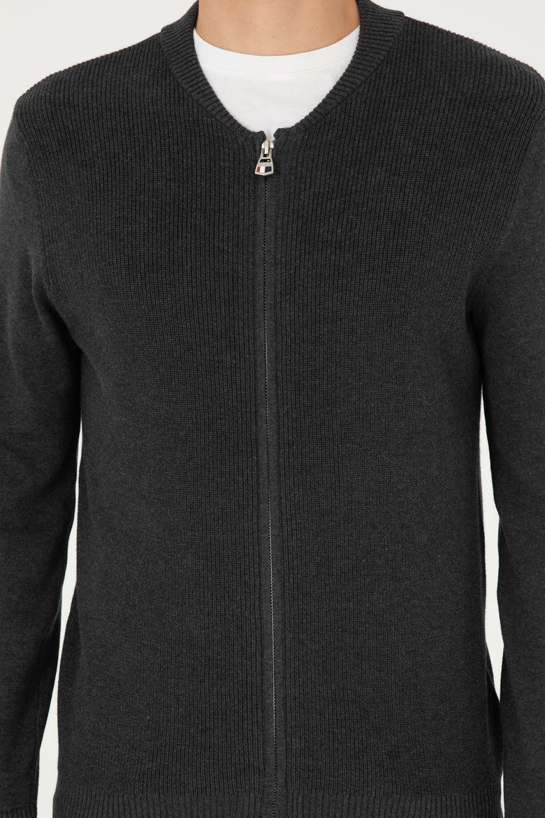 Erkek Antrasit Melanj Basic Triko Hırka - 50293528036