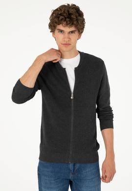 Erkek Antrasit Melanj Basic Triko Hırka - 50293528036