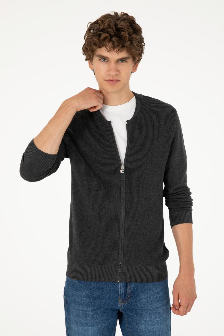 Erkek Antrasit Melanj Basic Triko Hırka - 50293528036