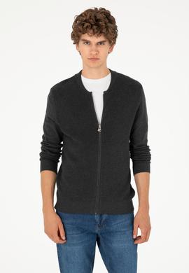 Erkek Antrasit Melanj Basic Triko Hırka - 50293528036