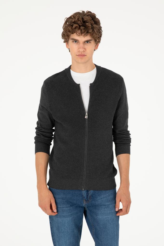 Erkek Antrasit Melanj Basic Triko Hırka