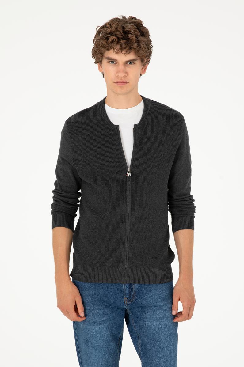 Erkek Antrasit Melanj Basic Triko Hırka