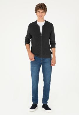 Erkek Antrasit Melanj Basic Triko Hırka - 50293528036