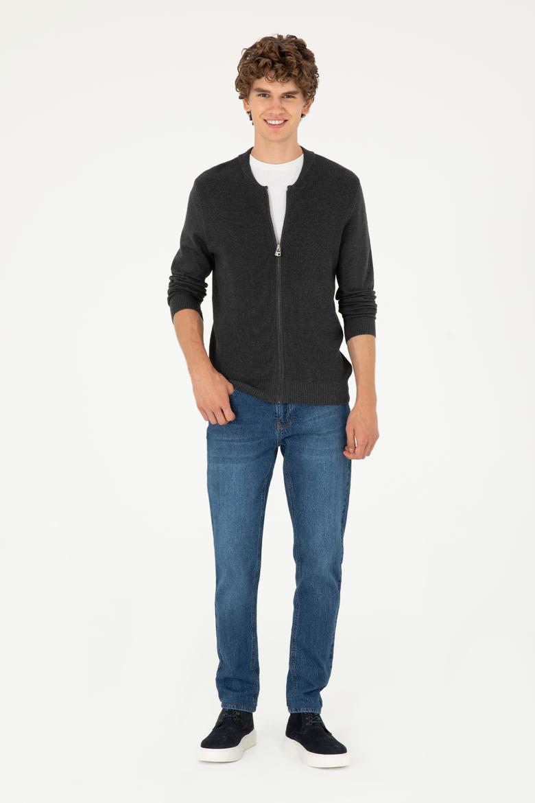 Erkek Antrasit Melanj Basic Triko Hırka - 50293528036